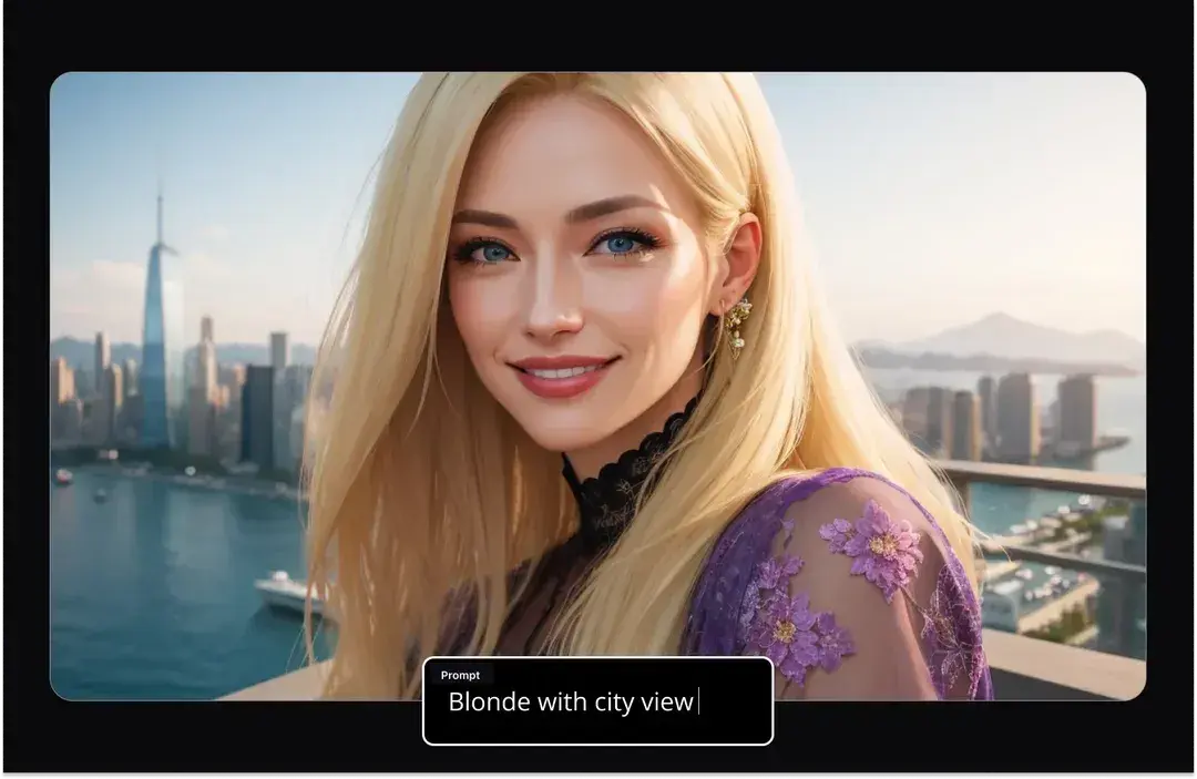 Promptchan AI generated blonde woman with a city view